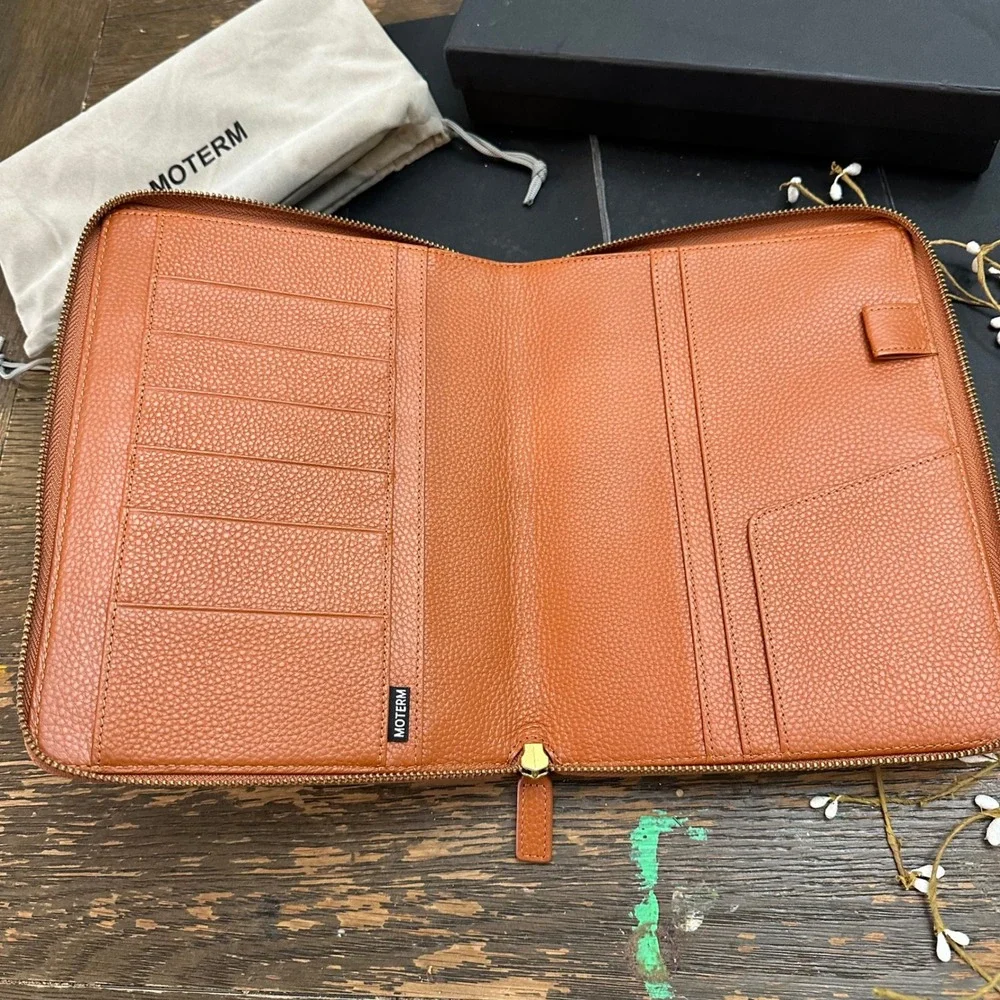 Moterm Zippered Leather Cover for A5-Notebooks Burnt Orange New 9.5